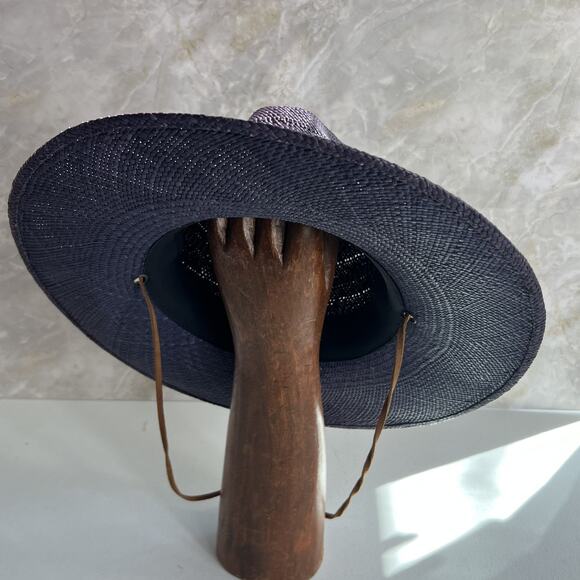 Freya Wide Brim Fedora Women's L Gazania Hat 100% Straw Purple Leather Band - Picture 3 of 16